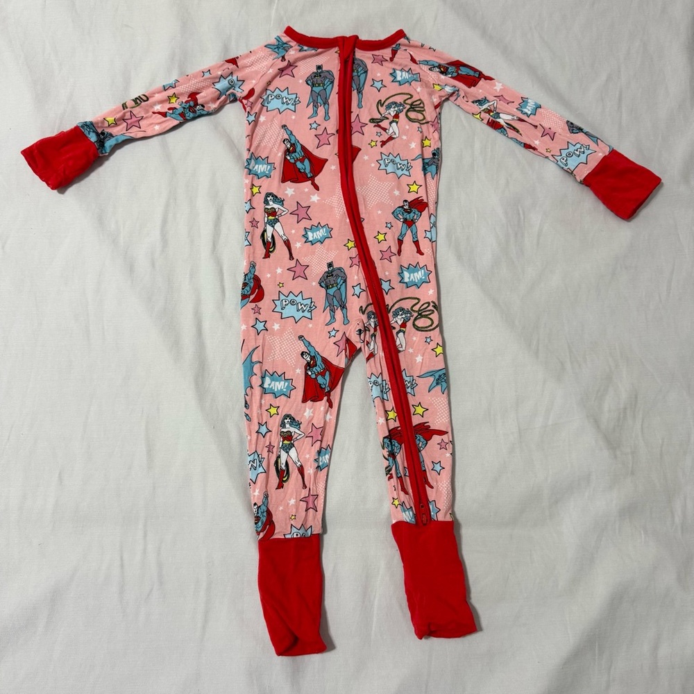 Little Sleepies Pink Justice League Marvel Superman Zippy Pajamas Bamboo 12-18M